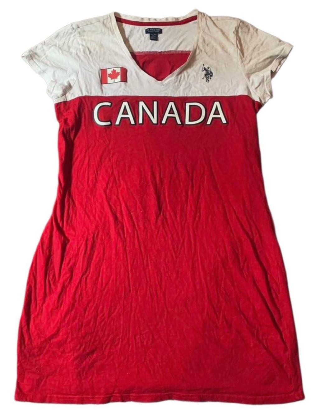 3/$30 U.S. Polo Assn. Red & White Canada V‑Neck T-Shirt Dress